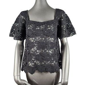 Alexis Black Sheer Crochet Top Cut Out Shortsleeve Blouse Small